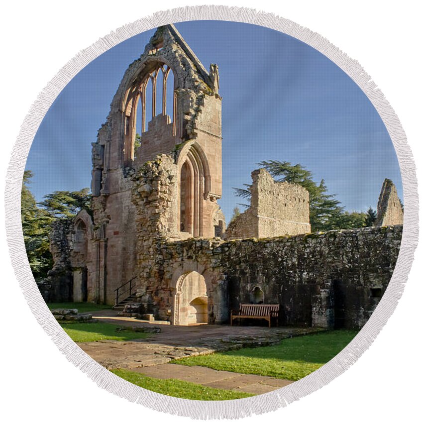 Ruins Round Beach Towel featuring the photograph Gothic ruins. Dryburgh Abbey. by Elena Perelman
