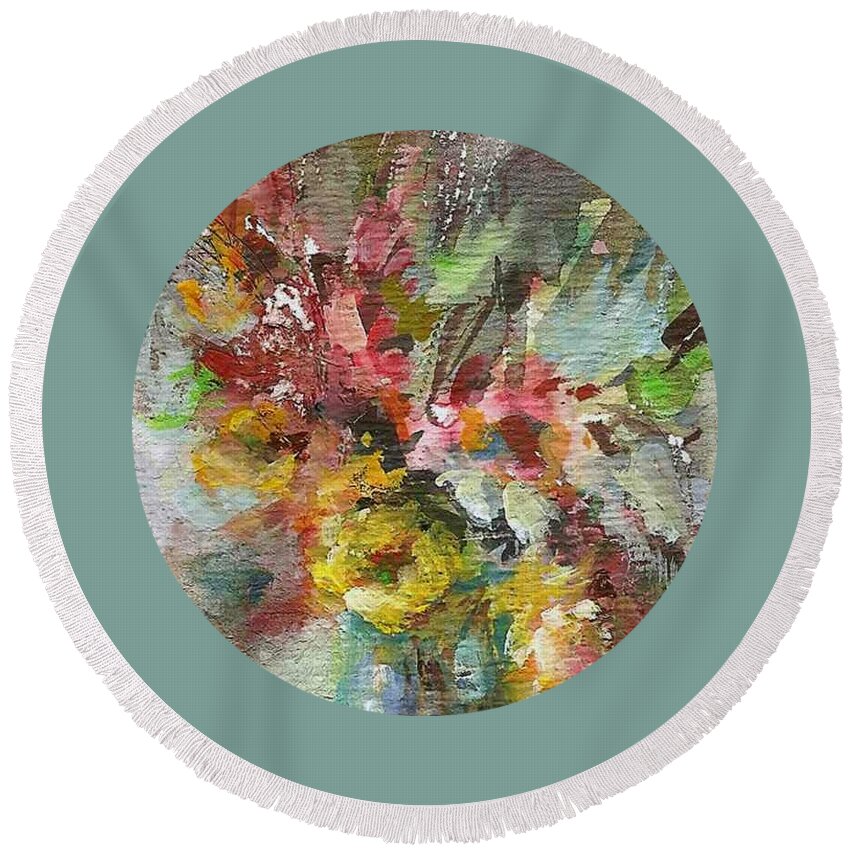 Floral Round Beach Towel featuring the painting Grace and Beauty by Mary Wolf