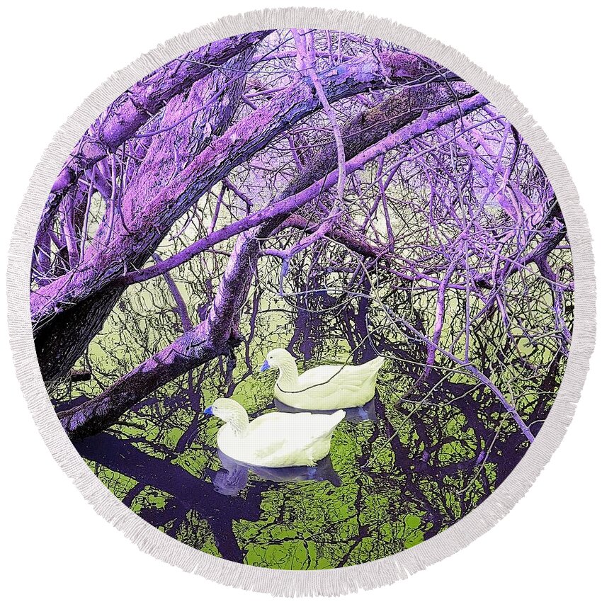 Countrylife Round Beach Towel featuring the photograph Grace And Flow In Violet by Rowena Tutty