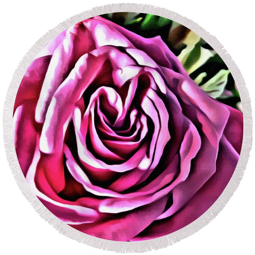 Pink Rose Round Beach Towel featuring the painting Gracious Rose by Marian Lonzetta