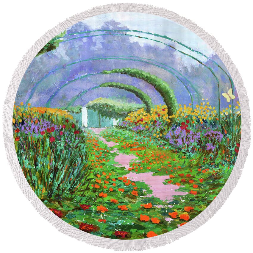 Monet Round Beach Towel featuring the painting Grand Alley by Pic Michel