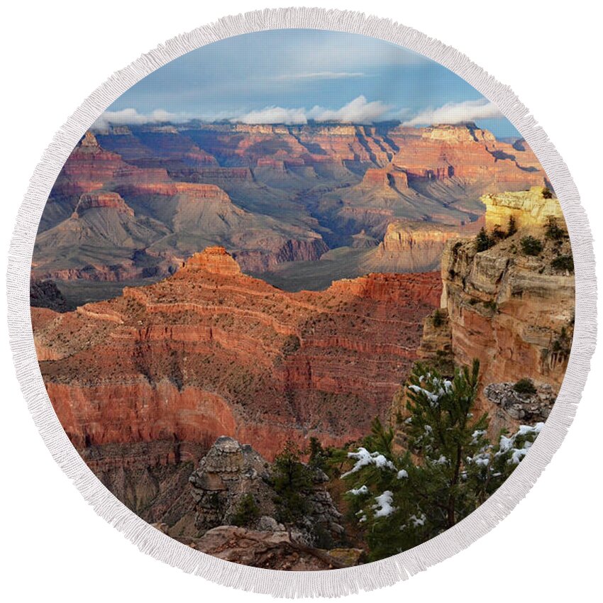 Dusk Round Beach Towel featuring the photograph Grand Canyon View by Debby Pueschel
