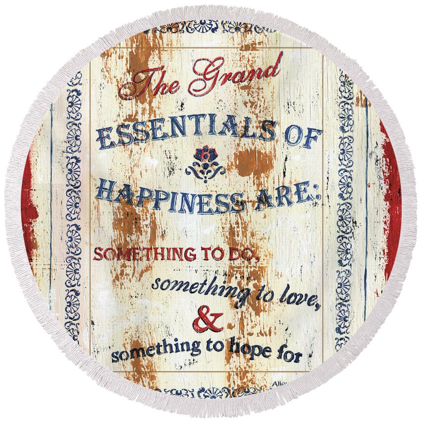 Spiritual Round Beach Towel featuring the painting Grand Essentials of Happiness by Debbie DeWitt
