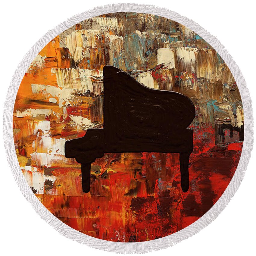 Piano Round Beach Towel featuring the painting Grand Piano by Carmen Guedez