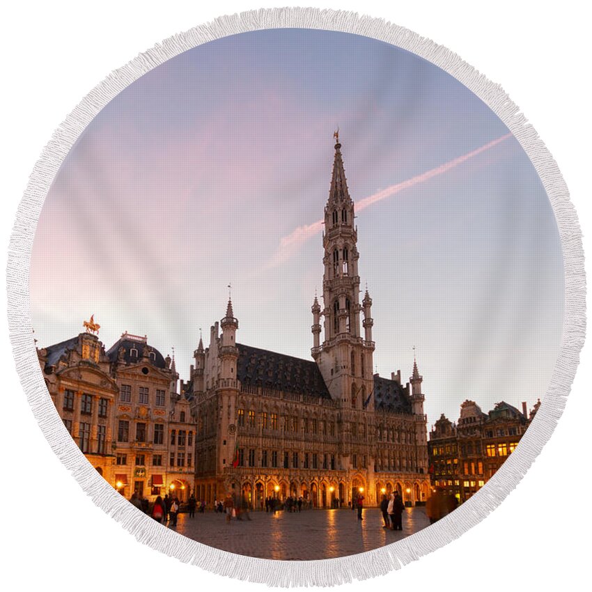 Buxeles Round Beach Towel featuring the photograph Grand Place Square in Brusseles by Anastasy Yarmolovich