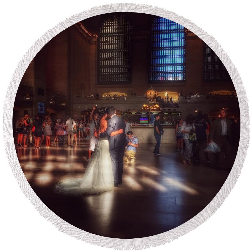 Grand Wedding In Grand Central Round Beach Towel featuring the photograph Grand Wedding in Grand Central by Miriam Danar
