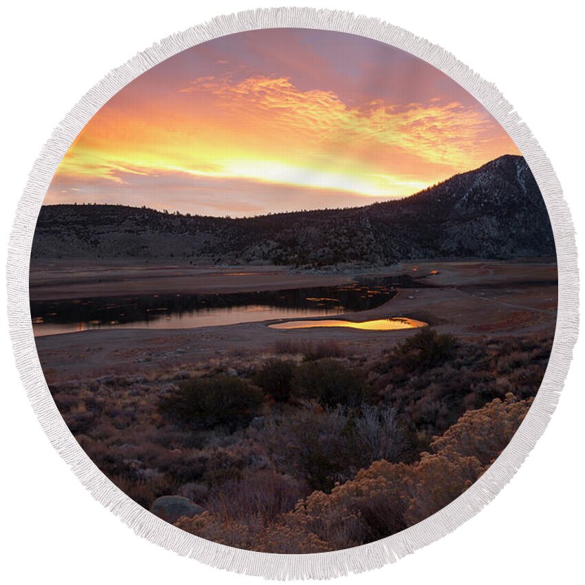 California Round Beach Towel featuring the photograph Grant Lake Sunrise by Idaho Scenic Images Linda Lantzy