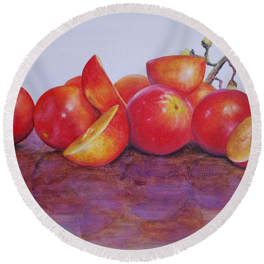 Realism Round Beach Towel featuring the painting Grapes by Emily Page