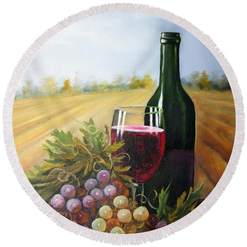 Still Life Round Beach Towel featuring the painting Grapes by Vesna Martinjak