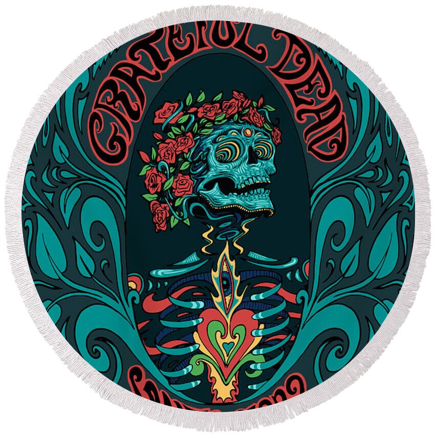 Grateful Dead Round Beach Towel featuring the digital art Grateful Dead SANTA CLARA 2015 by Gd