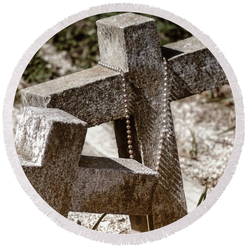 Beads Round Beach Towel featuring the photograph Graveside Crosses by Jim Shackett