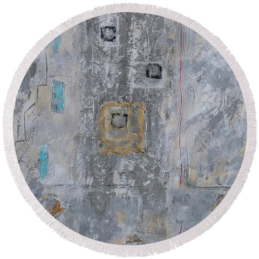 Original.acrylic Round Beach Towel featuring the painting Gray Matters 11 by Jim Benest