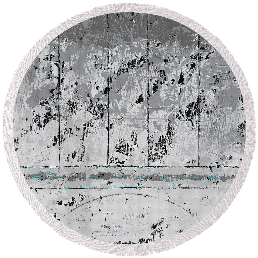 Abstract Round Beach Towel featuring the painting Gray Matters 6 by Jim Benest