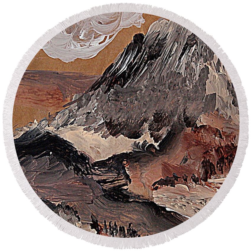 Abstract Gray Mountain Painting Round Beach Towel featuring the painting Gray Mountain by Nancy Kane Chapman