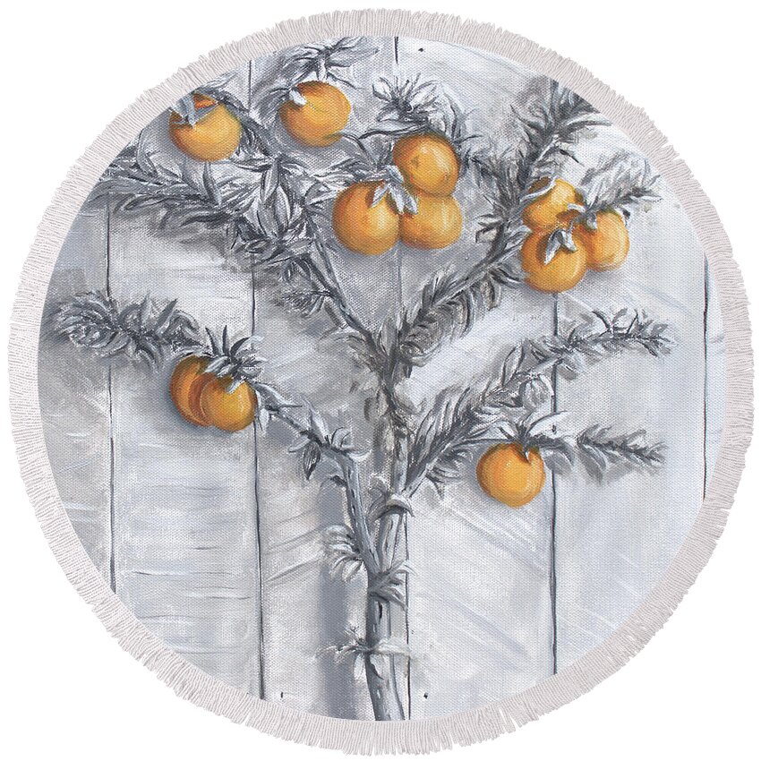 Oranges Round Beach Towel featuring the painting Grayscale Oranges by Stephen Krieger