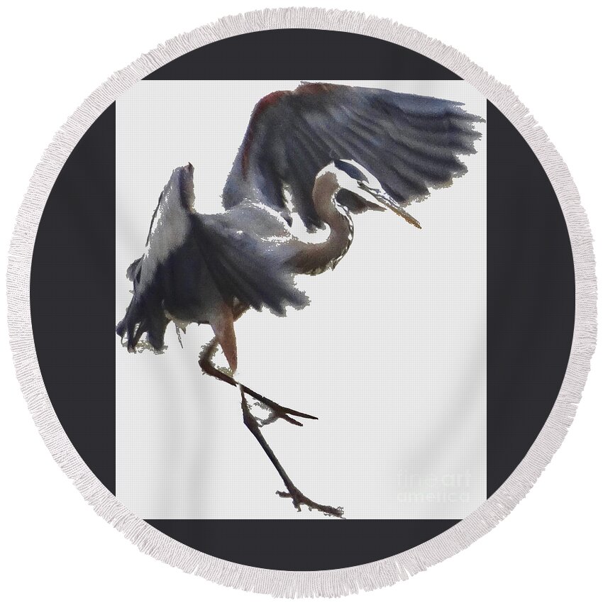 5 Star Round Beach Towel featuring the photograph Great Blue Heron as Watercolor v2 by Christopher Plummer