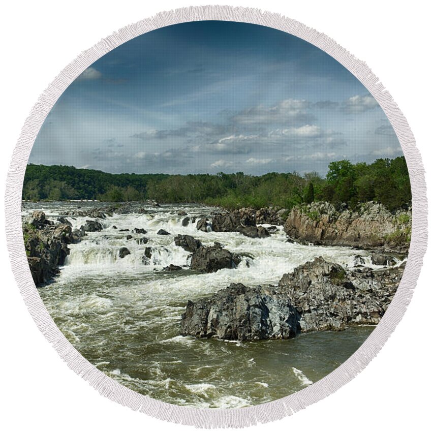 Great Falls Round Beach Towel featuring the photograph Great Falls by Leah Palmer