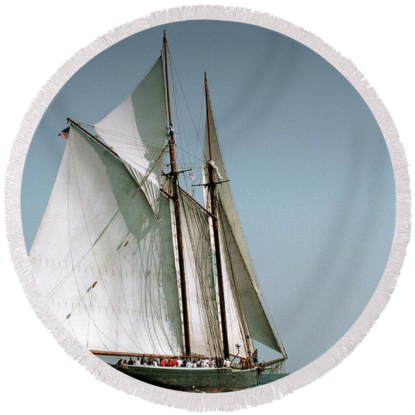 Windjammers Round Beach Towel featuring the photograph Great Gloucester Schooner Race by Fred LeBlanc