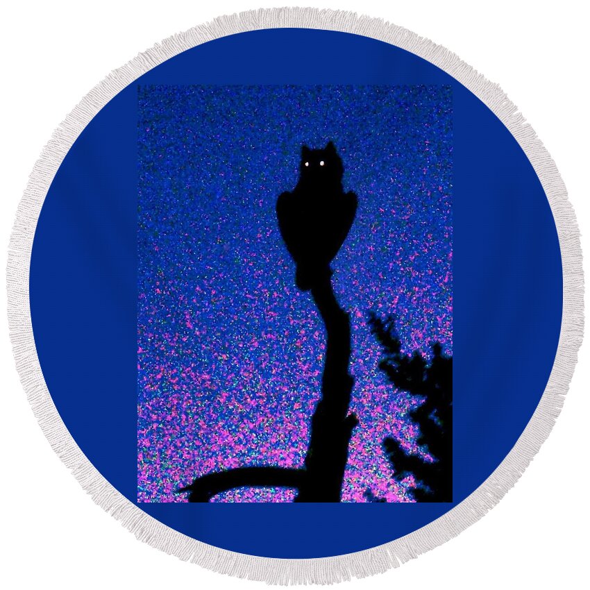 Arizona Round Beach Towel featuring the photograph Great Horned Owl in the Desert by Judy Kennedy