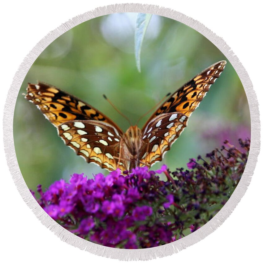 Butterfly Round Beach Towel featuring the photograph Great Spangled Fritillary Butterfly by Wendy Coulson