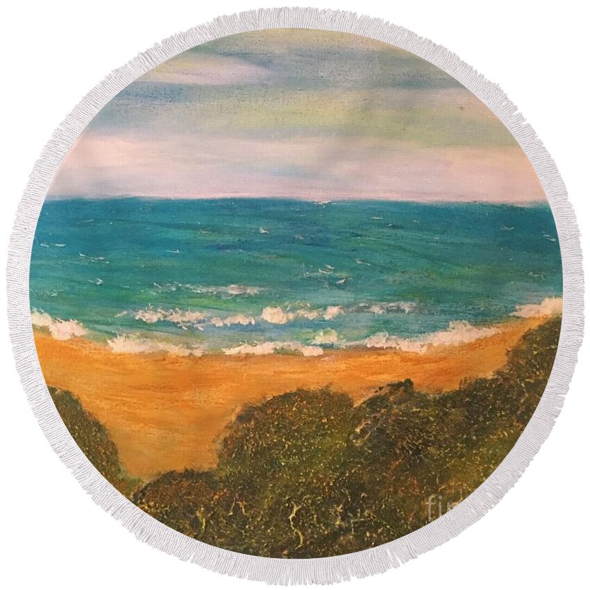 Pilbri Mood Art Round Beach Towel featuring the painting Greece Impression by Pilbri Britta Neumaerker