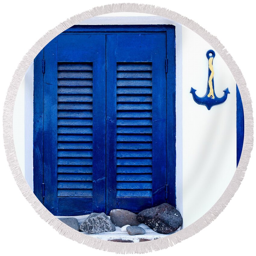 Home Round Beach Towel featuring the photograph Greek traditional house exterior by Michalakis Ppalis