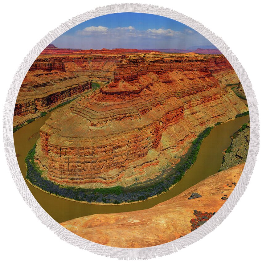 Canyonlands National Park Round Beach Towel featuring the photograph Green and Colorado Rivers Confluence by Greg Norrell