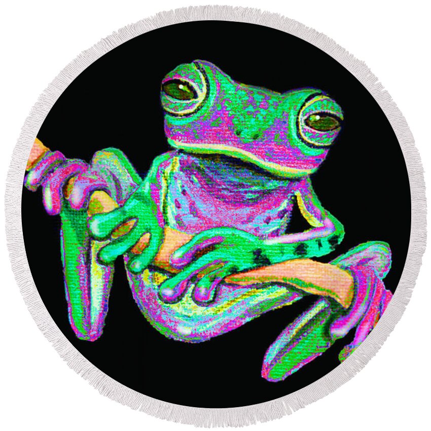 Frog Art Round Beach Towel featuring the painting Green and Pink Frog by Nick Gustafson