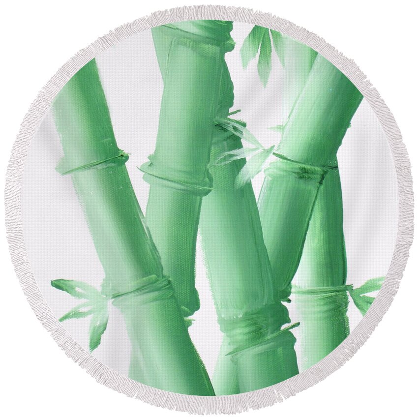 Peace Round Beach Towel featuring the painting Green Bamboo by Kathy Sheeran