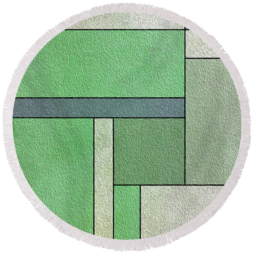 Green Round Beach Towel featuring the digital art Green Composition by Johanna Hurmerinta
