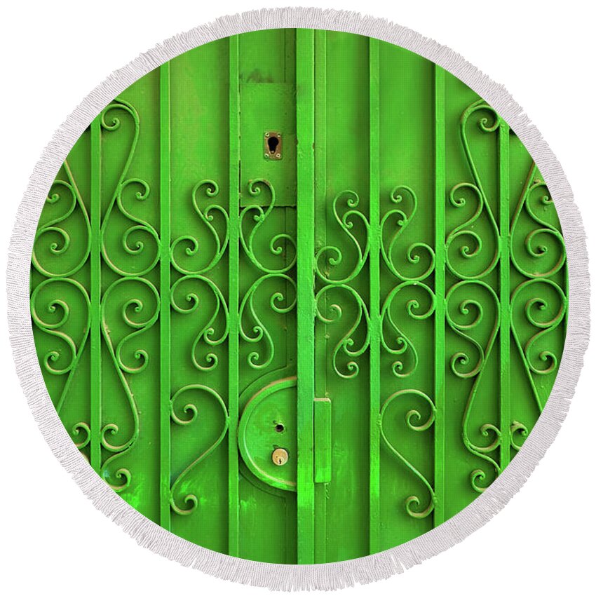 Green Round Beach Towel featuring the photograph Green Door by Carlos Caetano