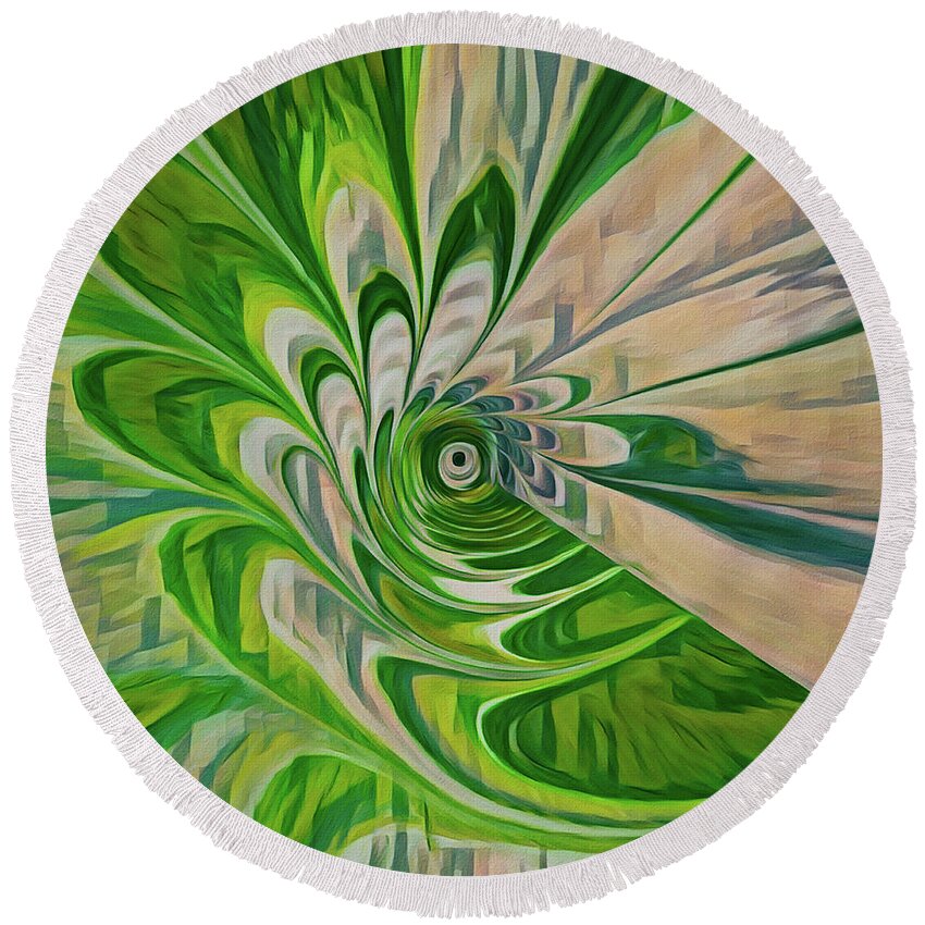 Abstract Round Beach Towel featuring the photograph Green Energy Spin by Patti Schulze