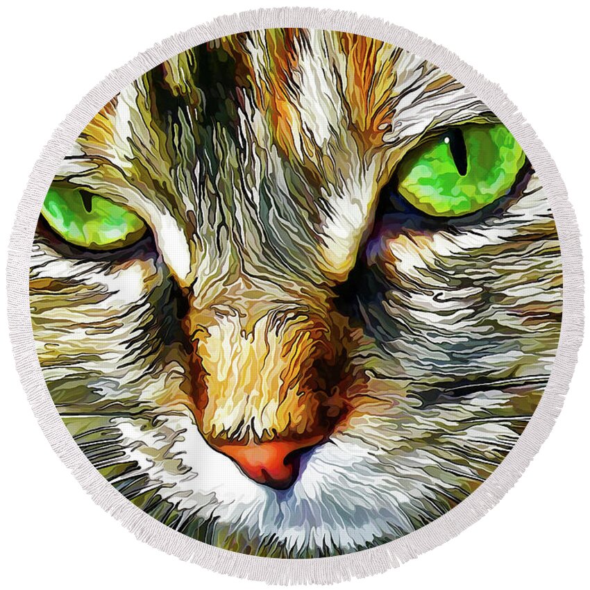 Nature Round Beach Towel featuring the digital art Zen Cat by ABeautifulSky Photography by Bill Caldwell