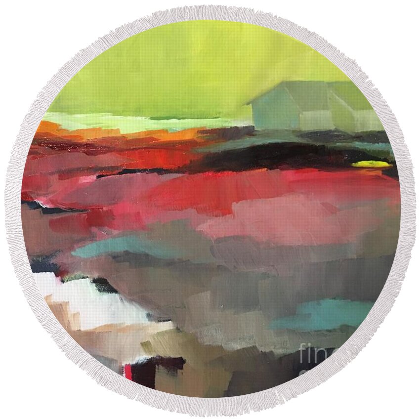 Landscape Round Beach Towel featuring the painting Green Flash by Michelle Abrams