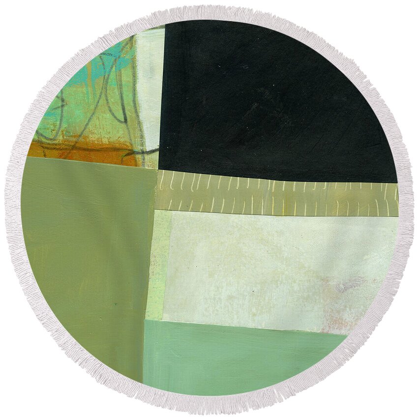 Abstract Art Round Beach Towel featuring the painting Green Gray by Jane Davies