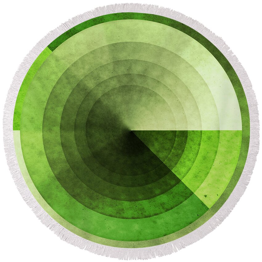 Green Round Beach Towel featuring the digital art Green Grunge Circles by Phil Perkins