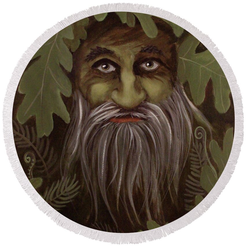 11x14 Round Beach Towel featuring the painting Green Man painting by Jaime Haney