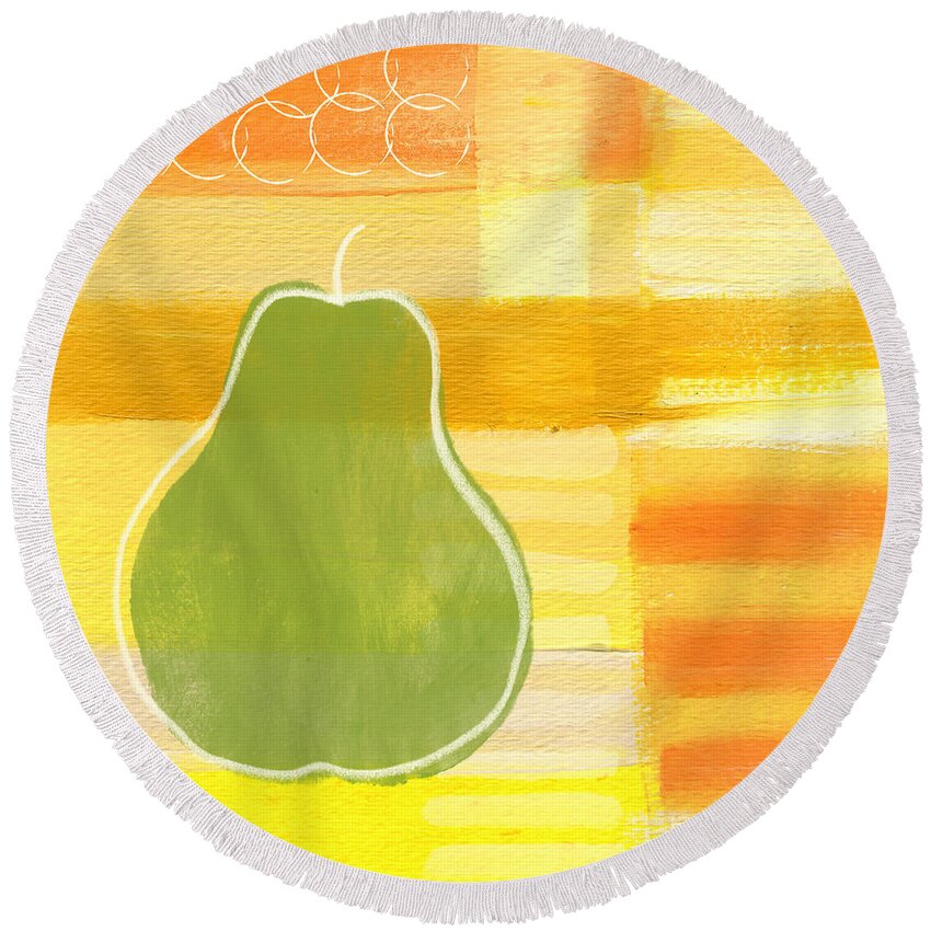 Pear Round Beach Towel featuring the painting Green Pear- Art by Linda Woods by Linda Woods
