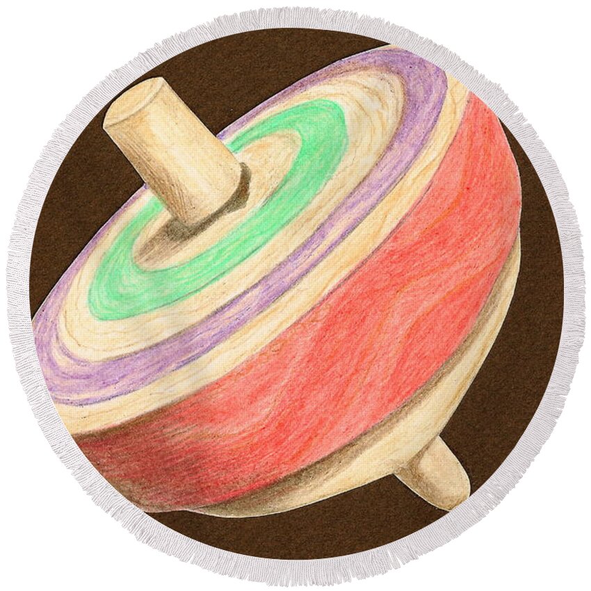 Drawing Round Beach Towel featuring the drawing Green Red and Purple Top by Glenda Zuckerman