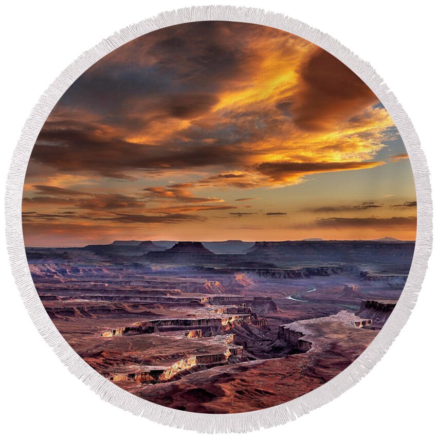 Utah Round Beach Towel featuring the photograph Green River Overlook at Sunset by Michael Ash
