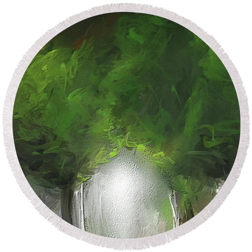 Green Round Beach Towel featuring the painting Green Serenity - Green Abstract Art by Lourry Legarde