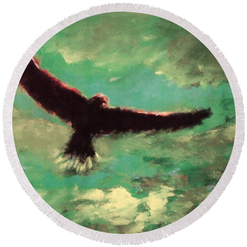 Eagle Round Beach Towel featuring the painting Green Sky by Enrico Garff