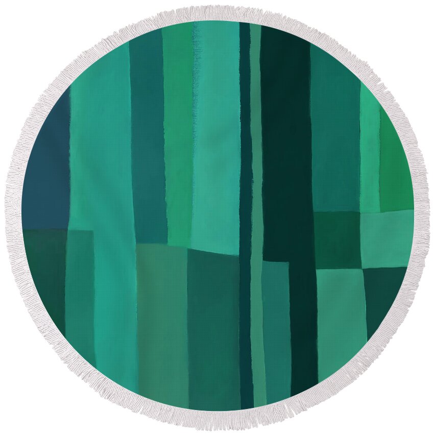 Green Stripes Round Beach Towel featuring the digital art Green stripes 1 by Elena Nosyreva