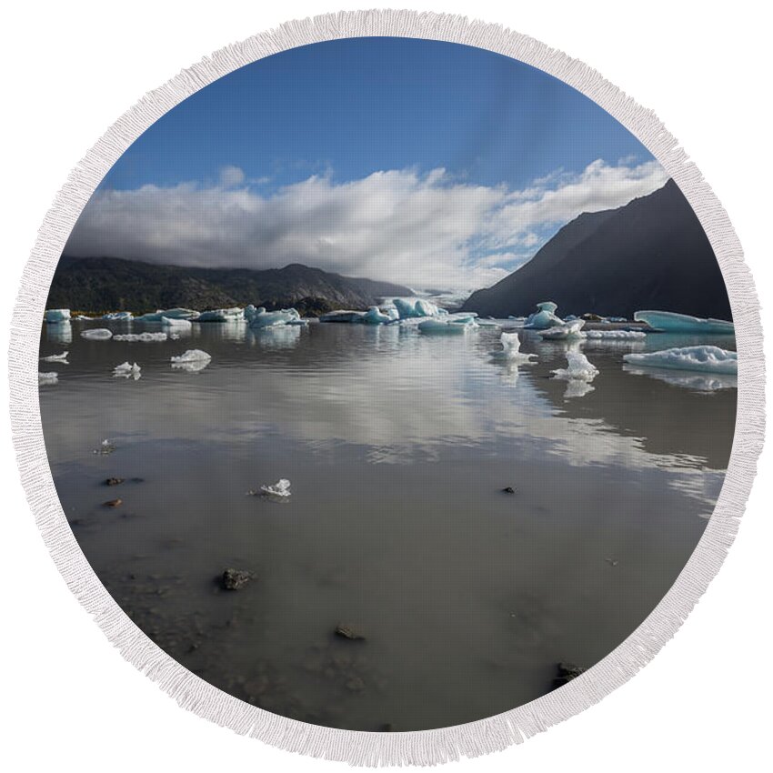 Grewingk Glacier Lake Round Beach Towel featuring the photograph Grewingk Glacier Lake by Eva Lechner