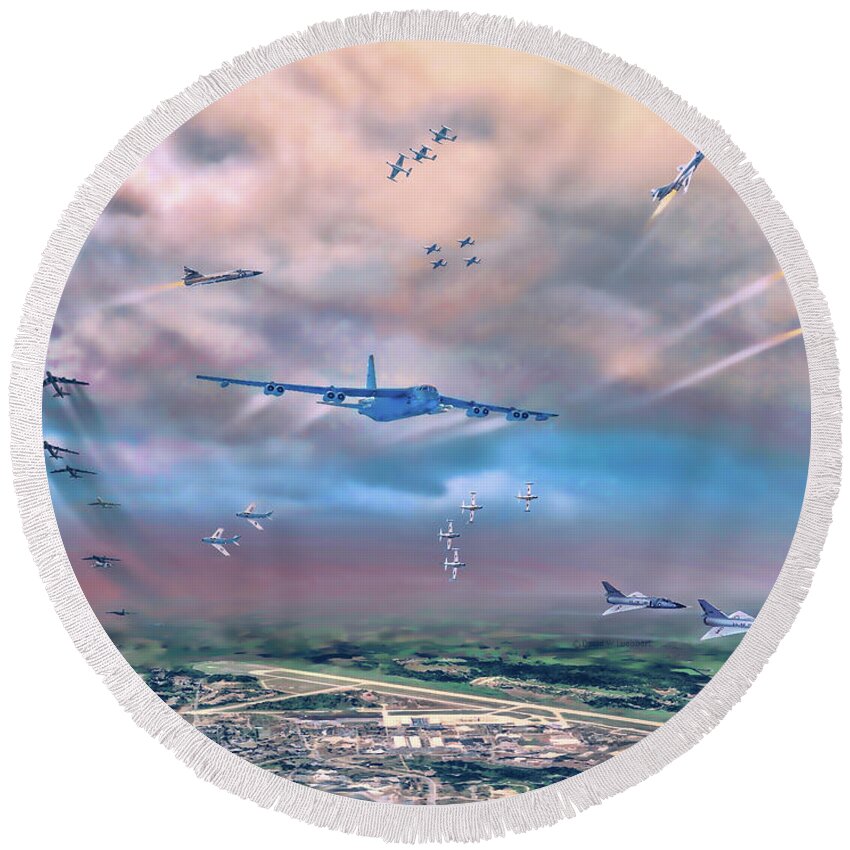 Air Force Base Round Beach Towel featuring the painting Griffiss AFB Rome NY by David Luebbert
