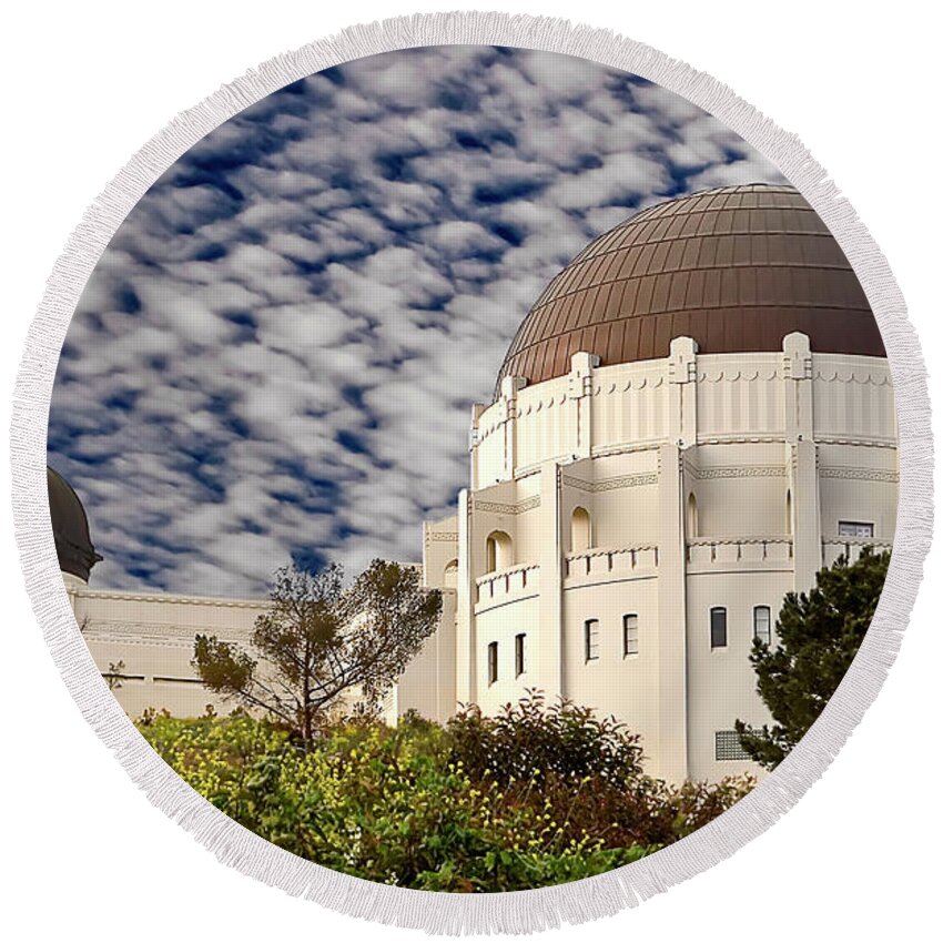 Endre Round Beach Towel featuring the photograph Griffith Park Observatory by Endre Balogh
