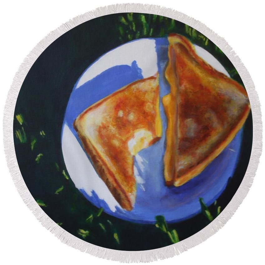 Food Round Beach Towel featuring the painting Grilled Cheese Picnic by Sarah Vandenbusch
