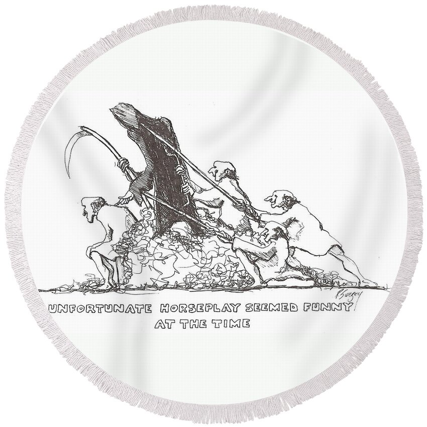 Grim Round Beach Towel featuring the drawing Grim Reaper by R Allen Swezey