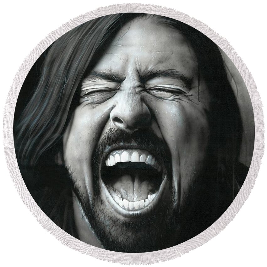 Christian Chapman Round Beach Towel featuring the painting Grohl in Black III by Christian Chapman Art