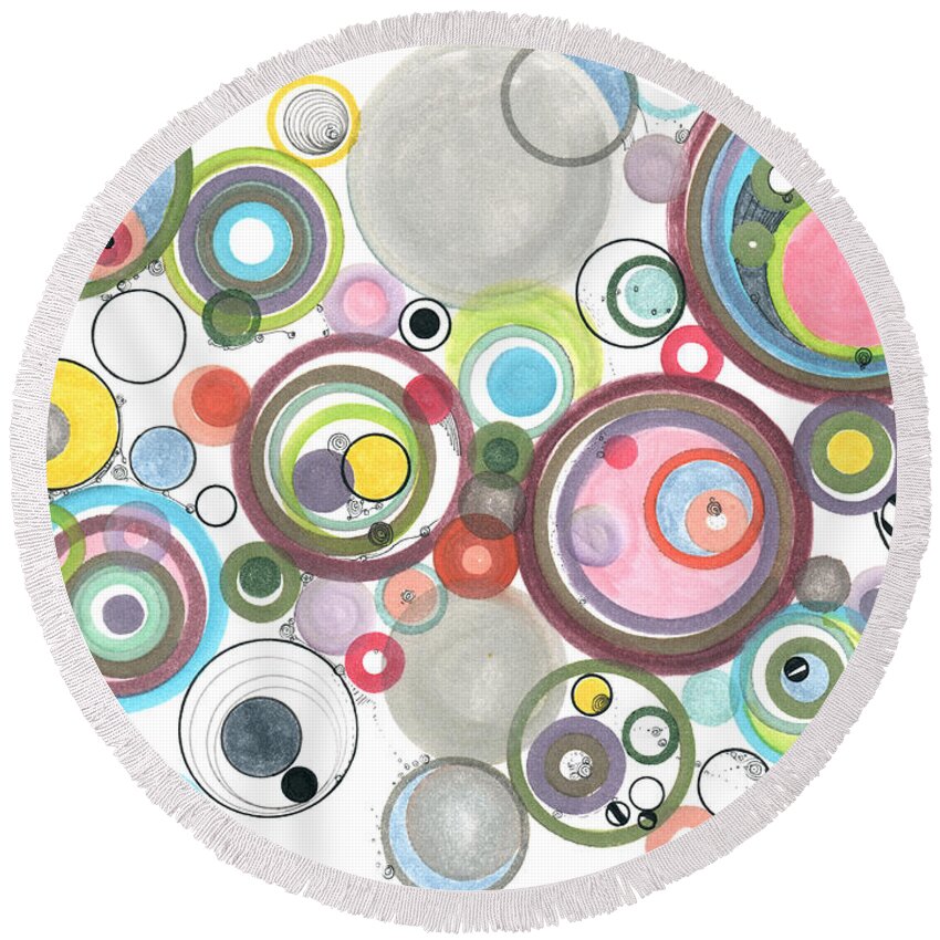 Circles Round Beach Towel featuring the drawing Groovy effervescence by Regina Valluzzi